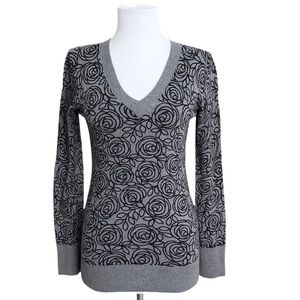 GAP pullover sweater size XS Floral Gray Black V neck lightweight y2k